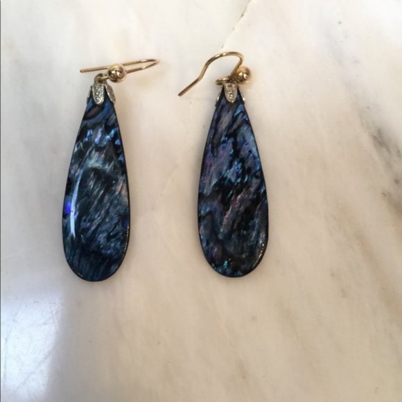 Blue with marbled design, enameled dangle earrings - Picture 1 of 2
